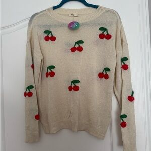 Cherry Patterned Cream Sweater